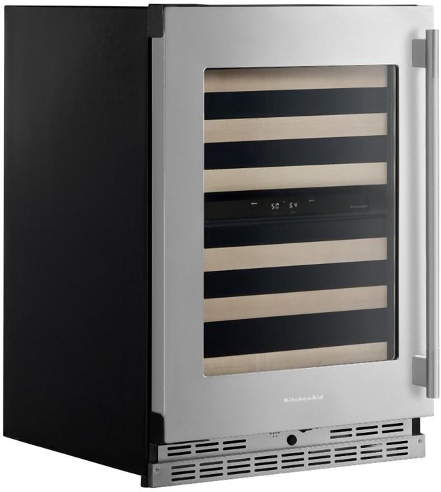 Kitchenaid® 24" PrintShield™ Stainless Built-In Wine Cooler with Full-Extension Wood-Front Racks-3