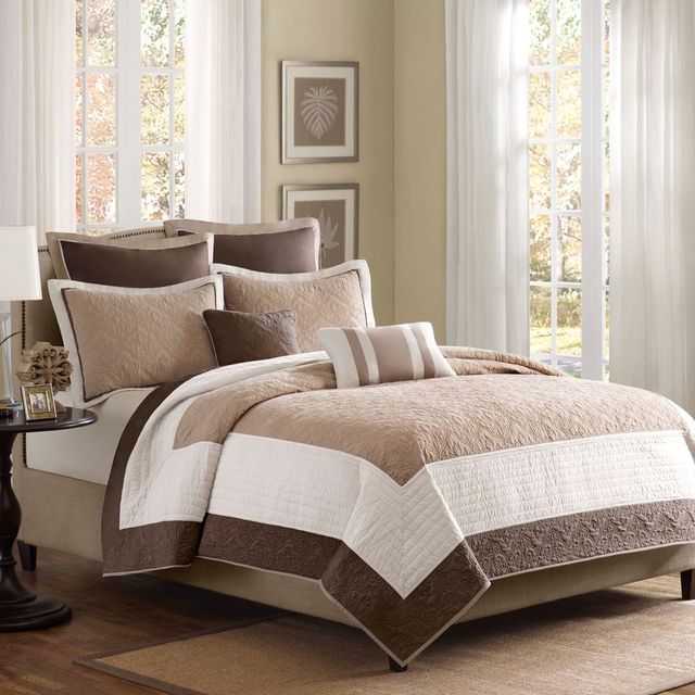 Olliix by Madison Park 7 Piece Beige King/California King Attingham Reversible Coverlet Set-1