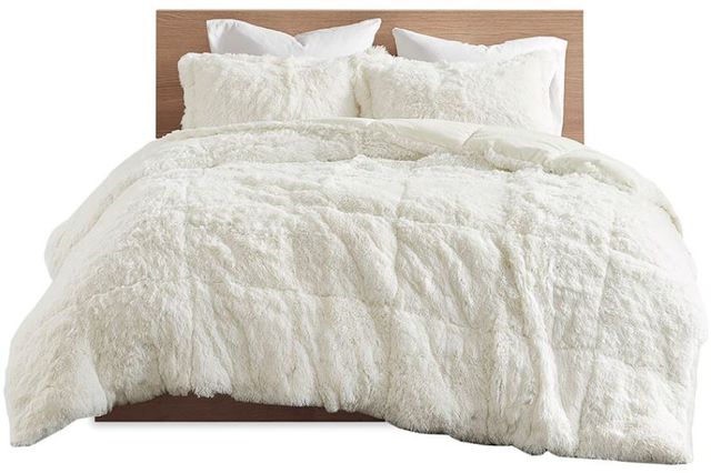 Olliix by Intelligent Design Malea Ivory King/California King Shaggy Faux Fur Comforter Mini Set-0
