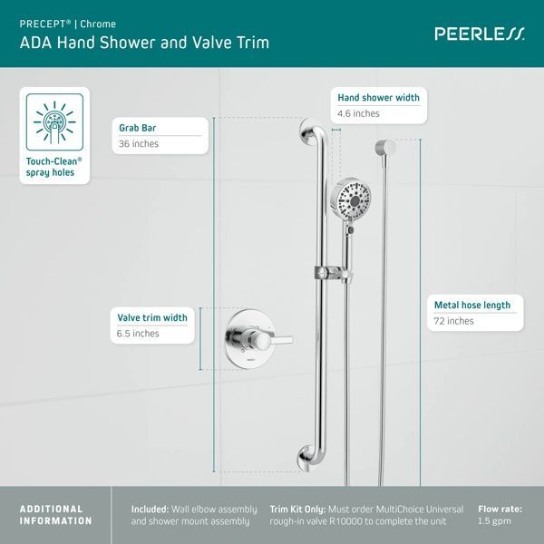 Peerless Precept® Chrome Valve Only and Hand Shower-3