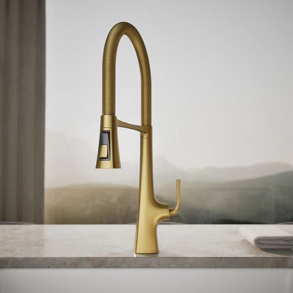 KOHLER® Graze® Vibrant Brushed Moderne Brass Semi-Professional Kitchen Sink Faucet with 3-Function Sprayhead-3