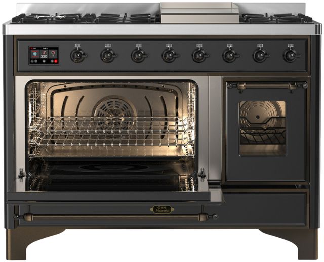 Ilve® Majestic III 48" Graphite Matte Pro Style Dual Fuel Natural Gas Range with Triple Glass Door and Burnished Trim-2
