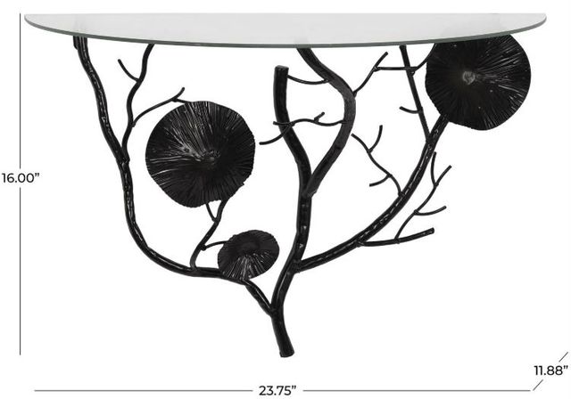 Deco Marche Black Metal Floral Branch Wall Shelf with Glass Top-3
