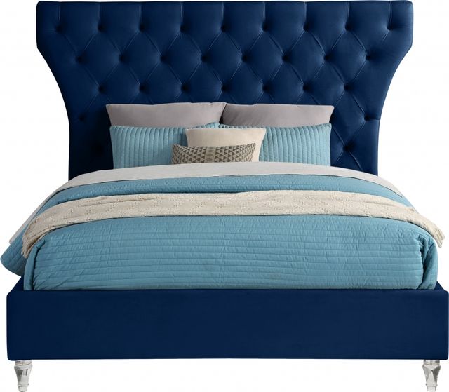 Meridian Furniture Kira Navy Queen Upholstered Panel Bed-1
