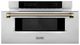 ZLINE Autograph Edition 30" 1.2 Cu. Ft. Stainless Steel Built-in Microwave Drawer with Polished Gold Helix Handle-3