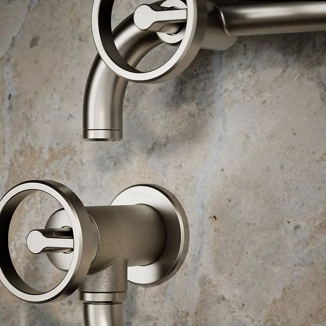 KOHLER® Billet® Vibrant Stainless Wall-Mount Pot Filler with Round Handle-3