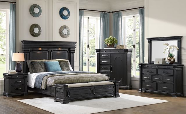 Elements International Kings Court Black Queen Storage Bed-2