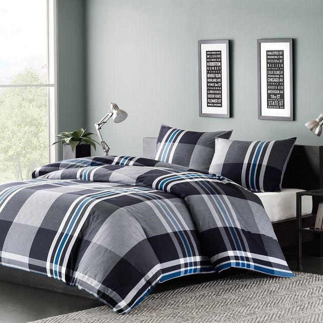 Olliix by INK+IVY Grey Full/Queen Nathan Comforter Mini Set-1