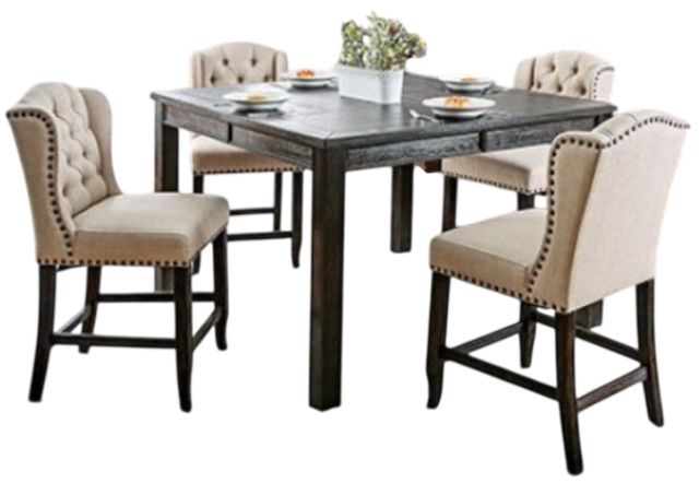 Furniture of America® Sania II 4-Piece Antique Black Counter Height Dining Table Set with Gray Side Chair -0