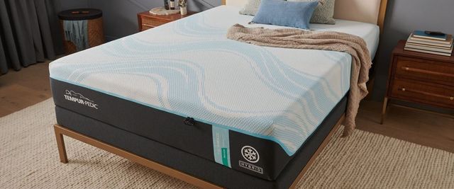 front view of the tempurpedic probreeze mattress in a modern bedroom
