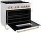 ZLINE Legacy Autograph Edition 36" Satin Stainless Steel Pro Style Dual Fuel Range with White Matte Door and Polished Gold Accents-3