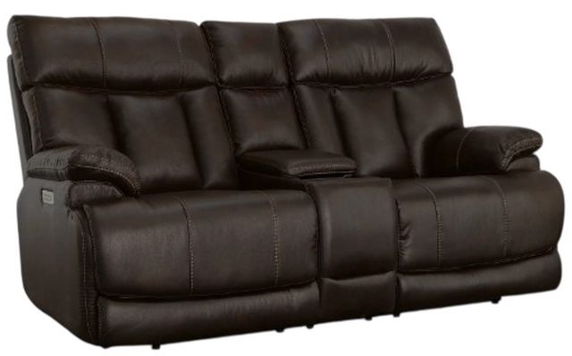 Flexsteel® Clive Brown Power Reclining Loveseat with Console and Power Headrests and Lumbar