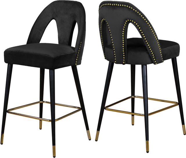Meridian Furniture Akoya 2-Piece Black Velvet Counter Stools-0