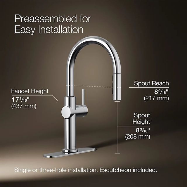 KOHLER® Crue® Polished Chrome Kitchen Sink Faucet with Three-Function Sprayhead-2
