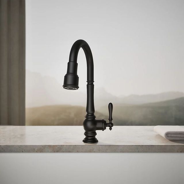 KOHLER® Artifacts® Matte Black Kitchen Sink Faucet with Unique Three-Function Sprayhead-4