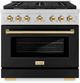 ZLINE Autograph Edition Paramount 36" Stainless Steel Pro Style Dual Fuel Range with Black Matte Door and Polished Gold Accents-0