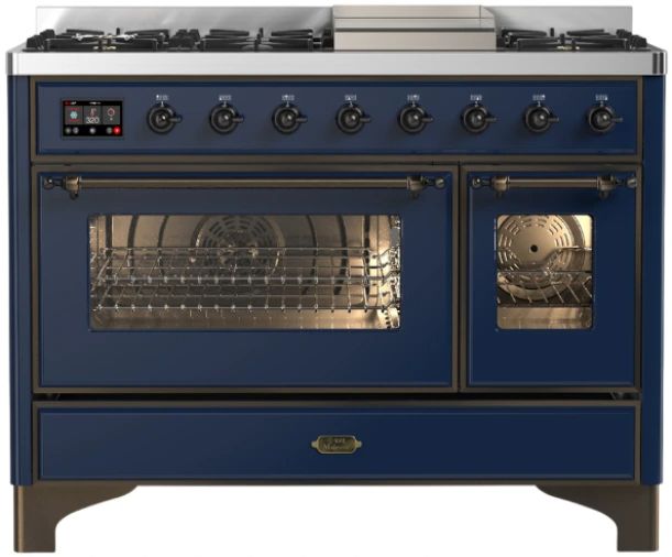 Ilve® Majestic III 48" Midnight Blue Pro Style Dual Fuel Liquid Propane Range with Triple Glass Door and Burnished Trim-0