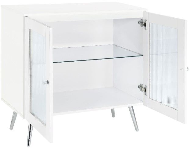 Coaster® Nieta Chrome/White High Gloss 2-Tier Accent Cabinet with Glass Shelf-2