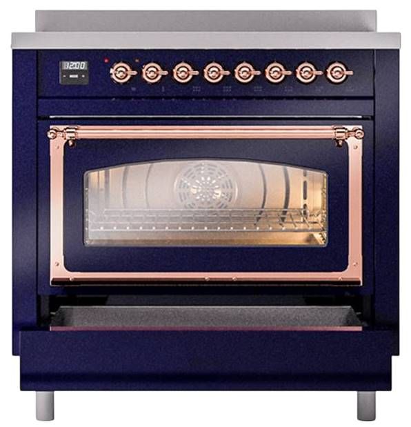 Ilve® Nostalgie II Noblesse 36'' Midnight Blue Pro Style Induction Range with Copper Trim-3