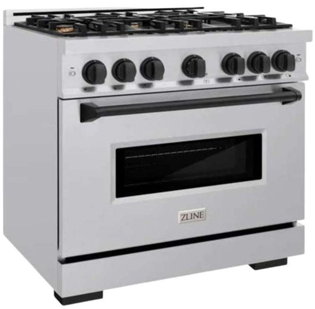 ZLINE Classic Series Autograph Edition 36" Stainless Steel Pro Style Dual Fuel Range with Black Matte Accents-2