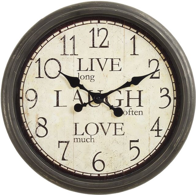 Monarch Specialties Inc. Antique Brown 16" Round Wall Clock with Standard Numbers on Beige Backgroun-0