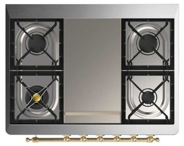 Ilve® Majestic III 36" Antique White Pro Style Dual Fuel Natural Gas Range with Triple Glass Door and Brass Trim-2