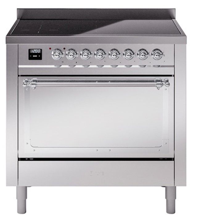 Ilve® Nostalgie II Noblesse 36'' Stainless Steel Pro Style Induction Range with Chrome Trim-0