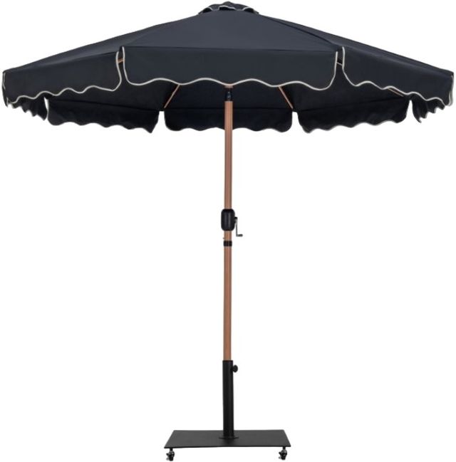 Meridian Furniture Amalfi Black/Matte Black/Teak Aluminum Outdoor Patio Umbrella and Base-0