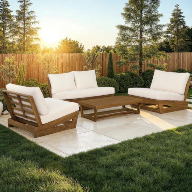 Linon Bluffton 4-Piece White/Natural Wooden Outdoor Conversation Set-3