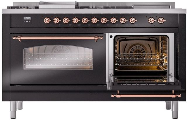 Ilve® Nostalgie II Series 60" Glossy Black Pro Style Dual Fuel Range-3