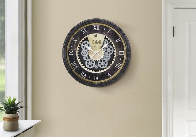 Monarch Specialties Inc. Brown 20" Round Wall Clock with Roman Numerals on Grey Gear Mechanism-2