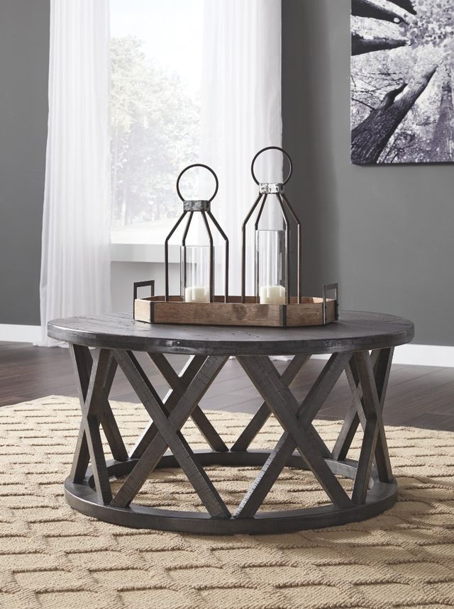 Signature Design by Ashley® Sharzane Grayish Brown Round Coffee Table-1