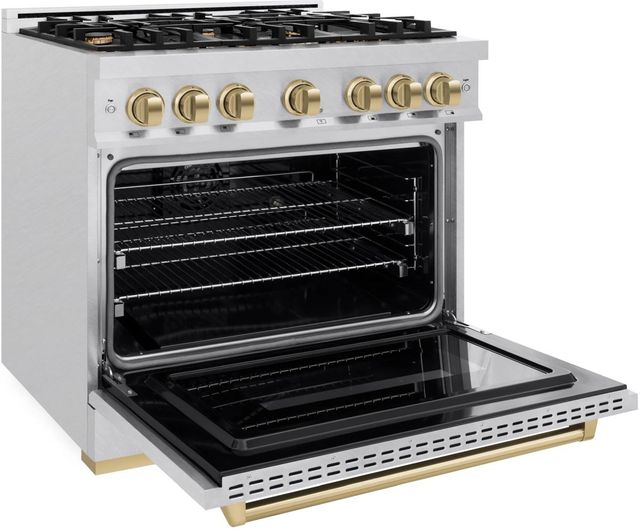 ZLINE Classic Autograph Edition 36" Satin Stainless Steel Pro Style Dual Fuel Range with Champagne Bronze Accents-3