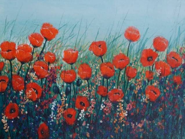 StyleCraft Field of Red Poppies Wall Art-1