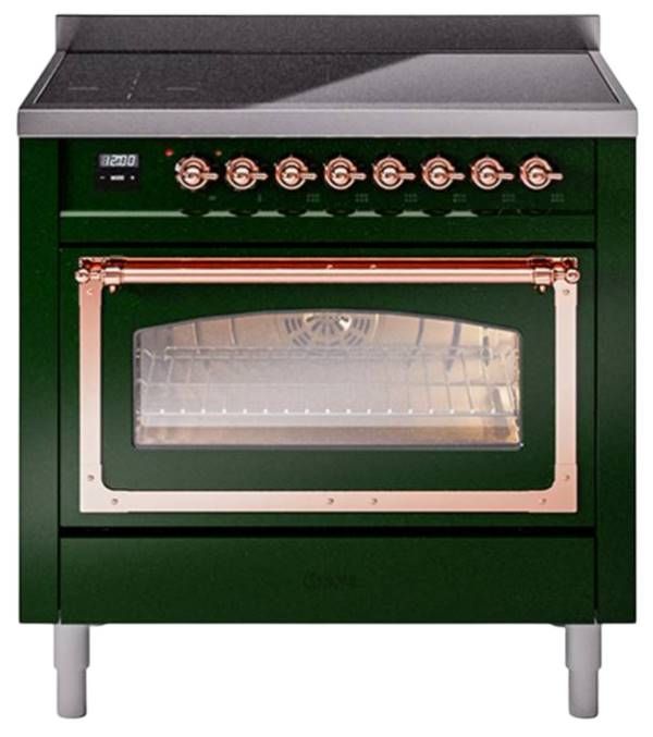 Ilve® Nostalgie II Noblesse 36'' Emerald Green Pro Style Induction Range with Copper Trim-0