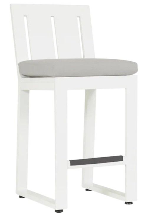 Sunset West Newport Satin White Aluminum Outdoor Bar Stool with Cast Silver Cushion-0