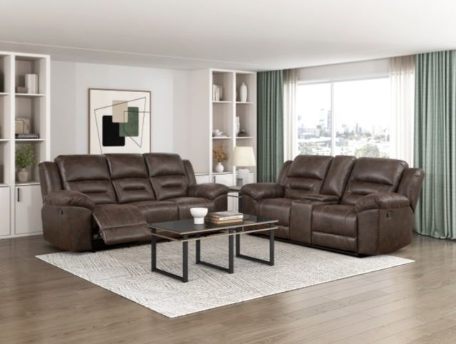 Homelegance® Hazen Dark Brown Double Manual Reclining Loveseat with Center Console-1