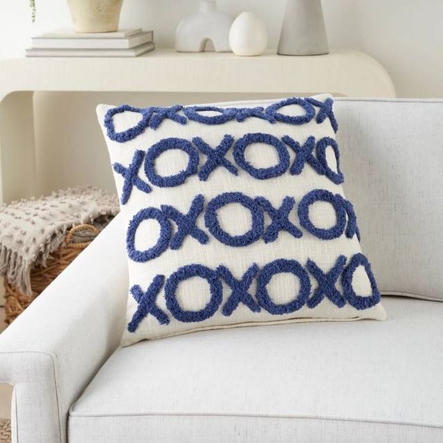 Nourison Home™ Lifestyle Blue Ink Tufted XOXO Throw Pillow-3