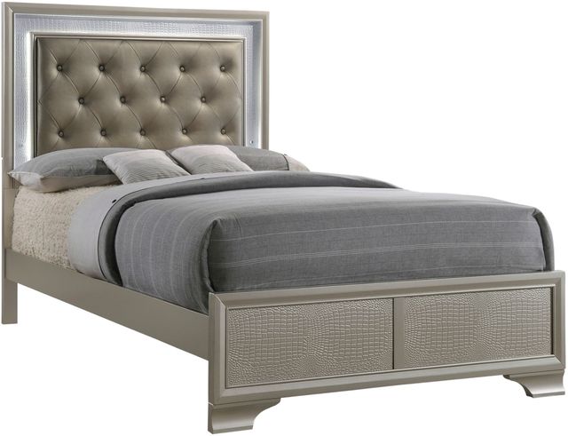Crown Mark Lyssa Full Modern Champagne Upholstered Panel Bed-0