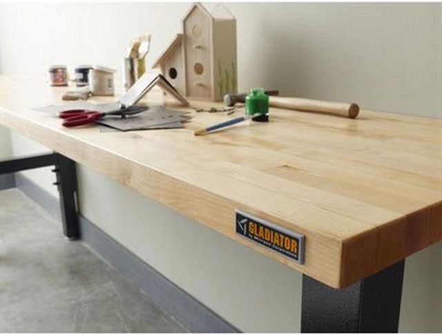 Gladiator® Hammered Granite 6' Adjustable Height Hardwood Workbench with Black Metal Legs-5