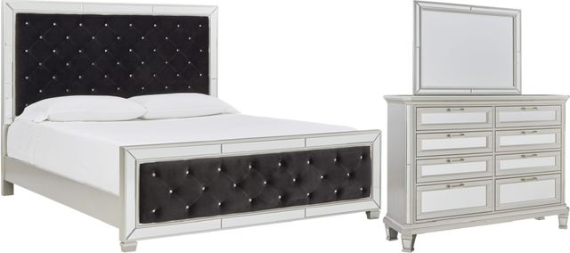 Signature Design by Ashley® Lindenfield 3-Piece Silver Queen Upholstered Panel Bed Set-0
