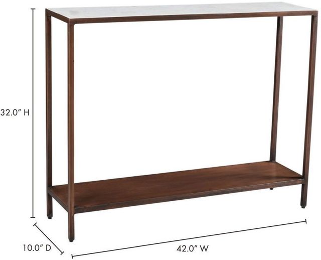 Moe's Home Collection Bottego White Marble Console Table with Antique Copper Frame-2