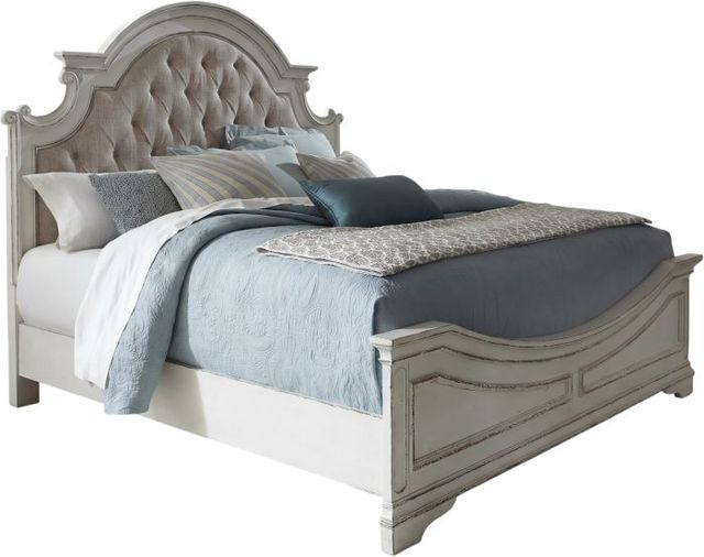 Liberty Furniture Magnolia Manor 5-Piece Antique White/Gray/Weathered Bark Queen Upholstered Panel Bedroom Set-1