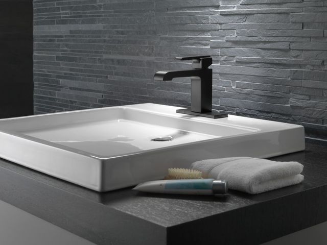 Delta Ara® Matte Black Single Handle Bathroom Faucet with Drain-3