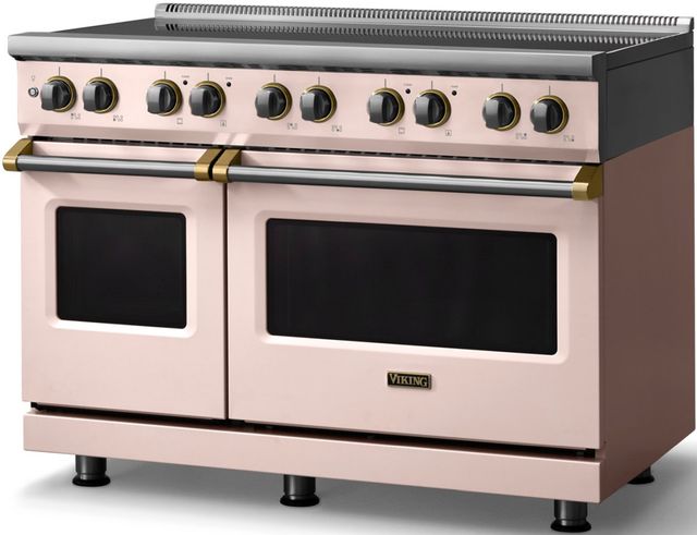 Viking® 5 Series 48" Blush Pro Style Induction Range with Brushed Brass Trim-2