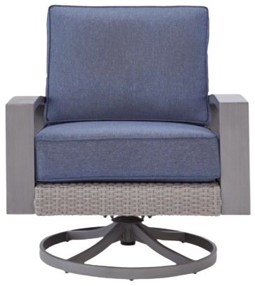 Signature Design by Ashley® Half Moon Beach Blue/Gray Fabric/Wicker Outdoor Swivel Lounge-2