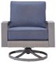 Signature Design by Ashley® Half Moon Beach Blue/Gray Fabric/Wicker Outdoor Swivel Lounge-2