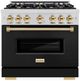 ZLINE Classic 36" Stainless Steel Pro Style Gas Range with Black Matte Door and Polished Gold Accents -0