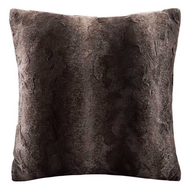 Olliix by Madison Park Zuri Brown 20x20" Polyester Faux Tip Dyed Brushed Long Fur Pillow w/ Knife Edge-0