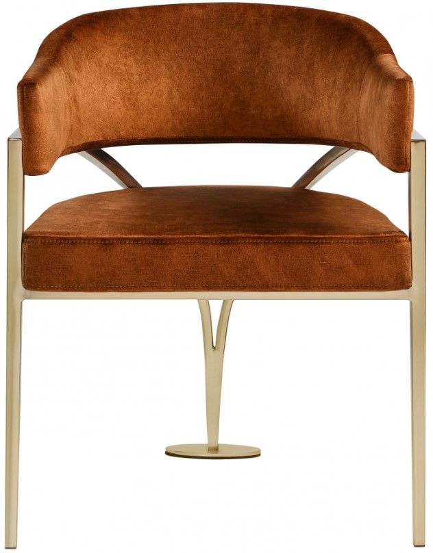 Meridian Furniture Madelyn Cognac/Brushed Brass Velvet Dining Chair-1